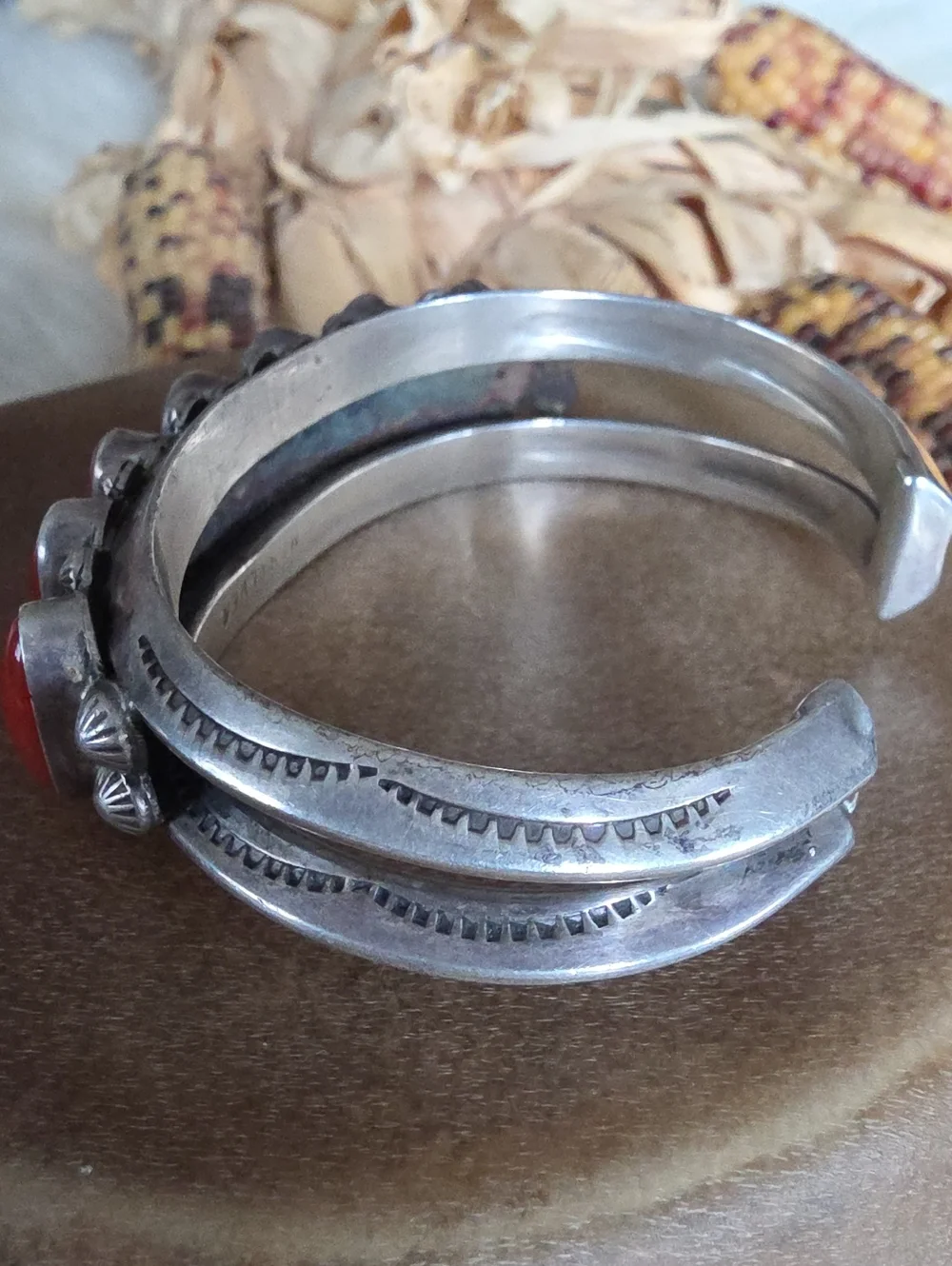Amazing Native American Navajo Coral & Sterling Cuff By Marie Silver ❤️🎁🩶🪸